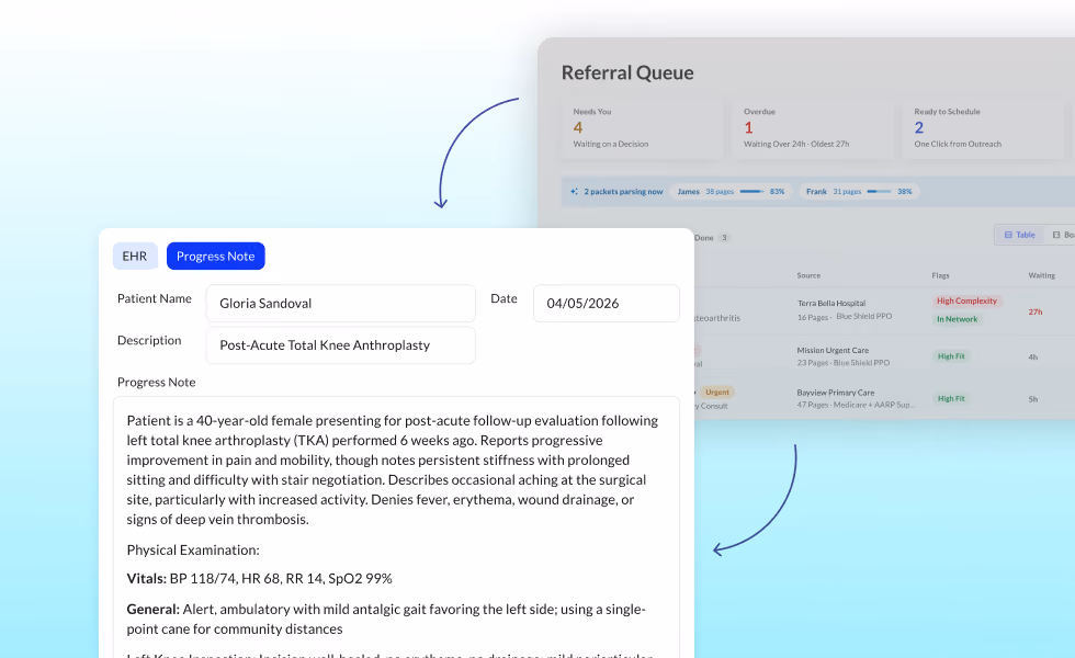 AI generating progress notes from referral data.