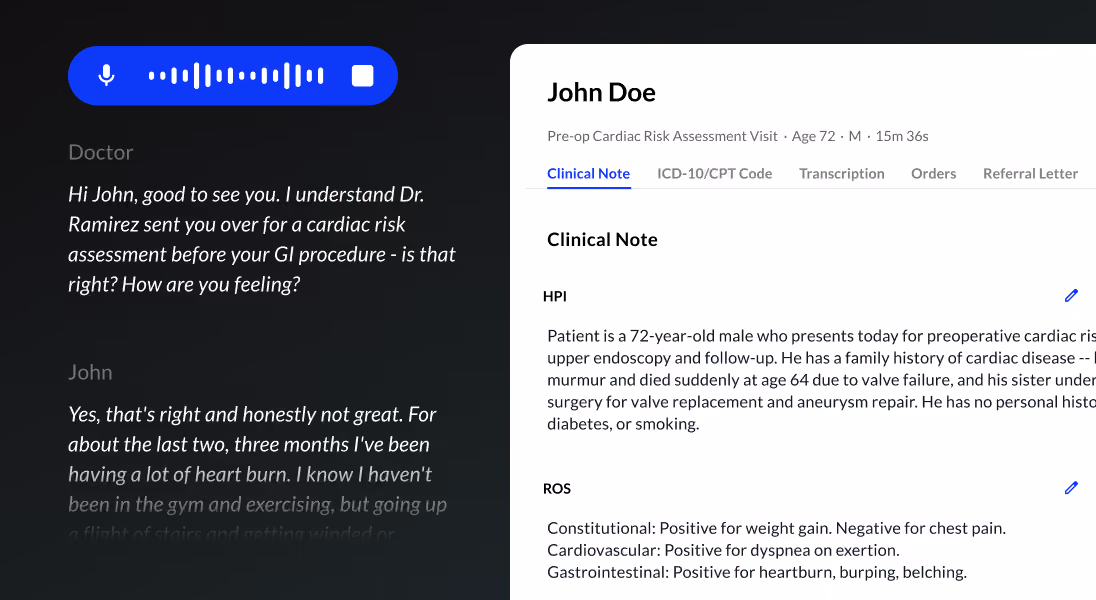 AI-generated clinical notes from a doctor-patient conversation