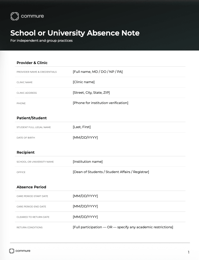 school or university absence note template