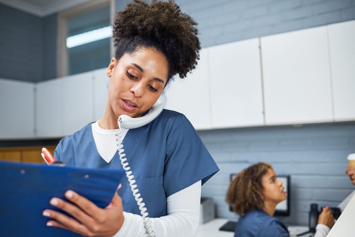 clinician answering phone