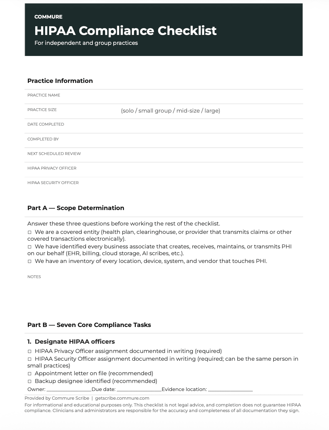 HIPAA Compliance Checklist