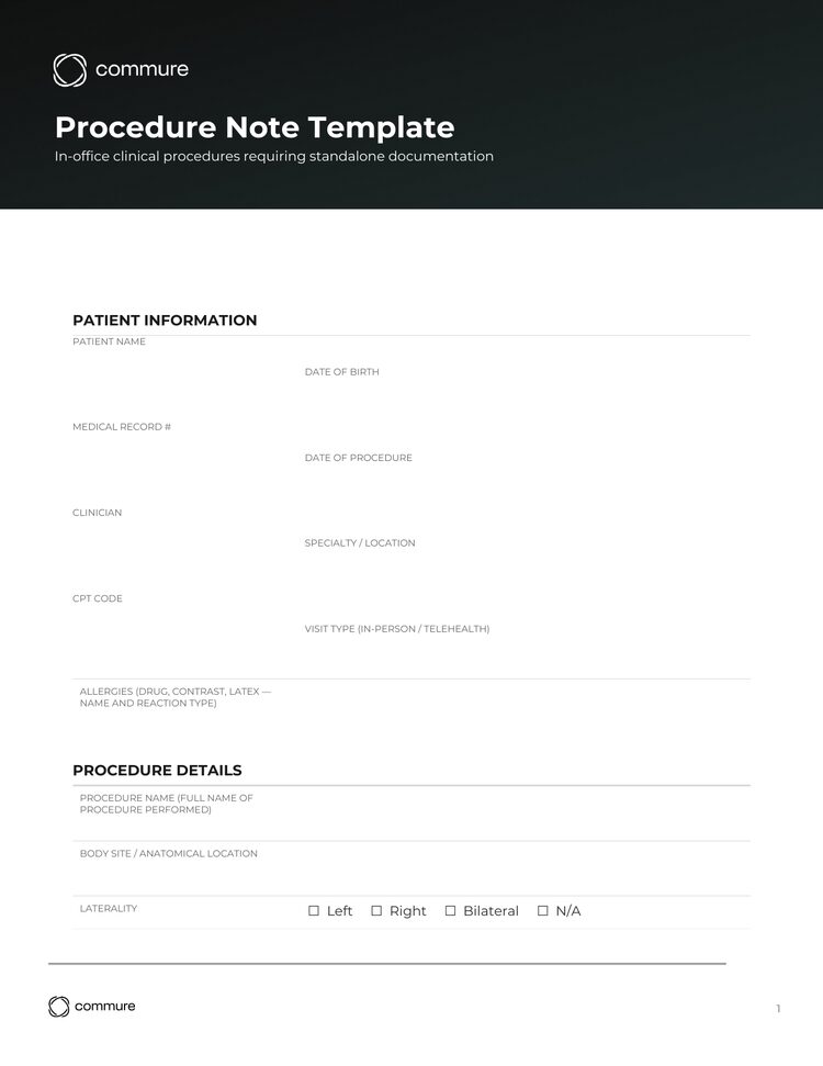 procedure note template