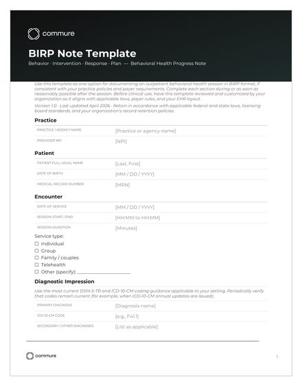 birp notes template