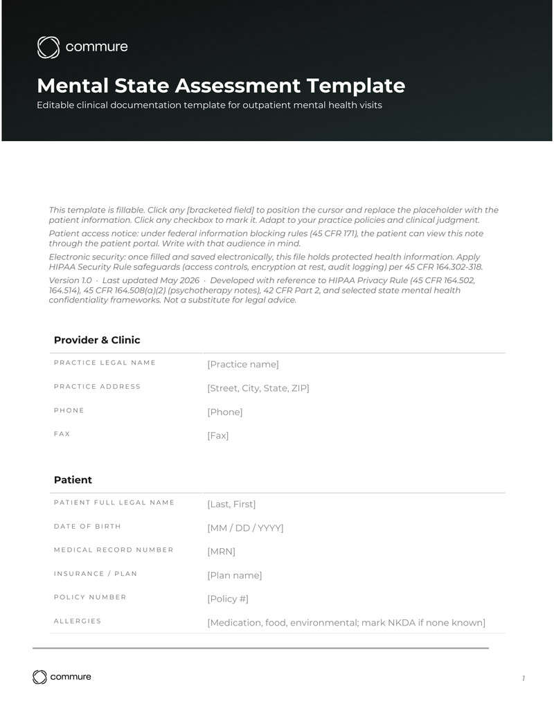 mental state assessment template