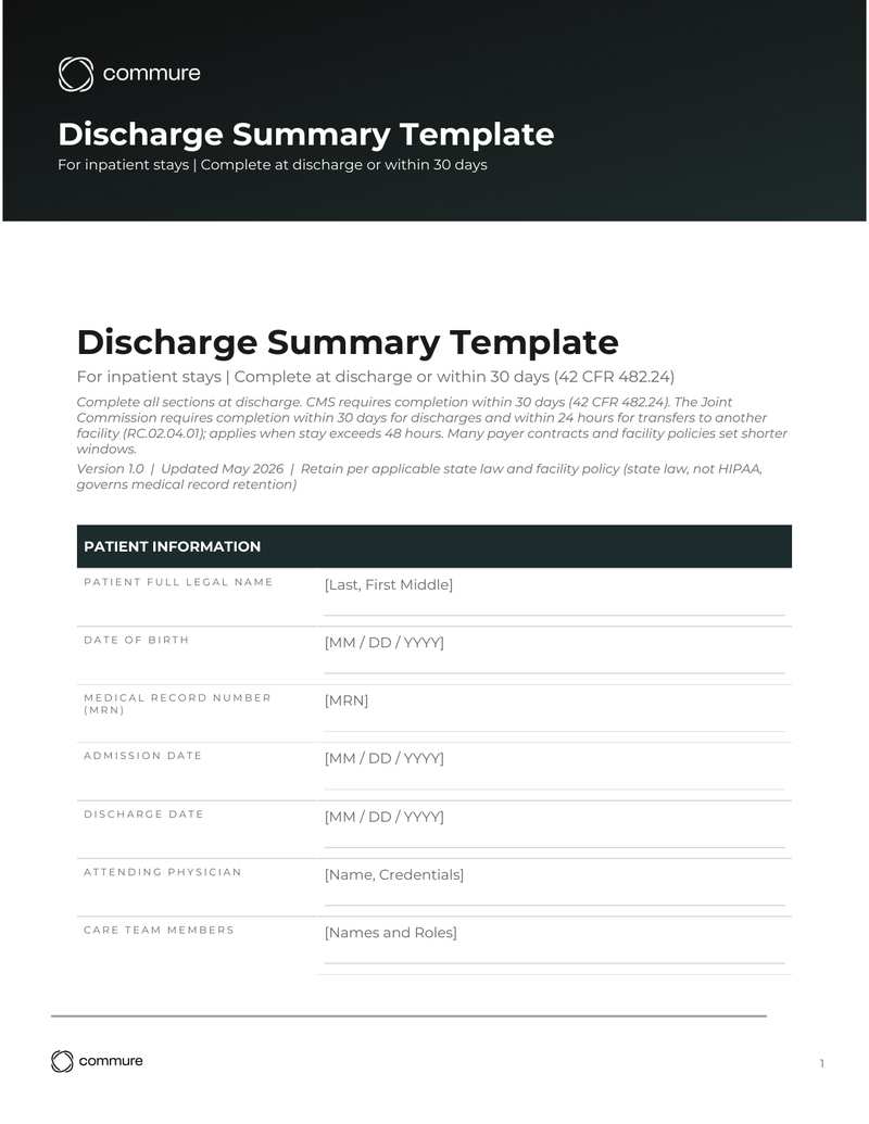 discharge summary template