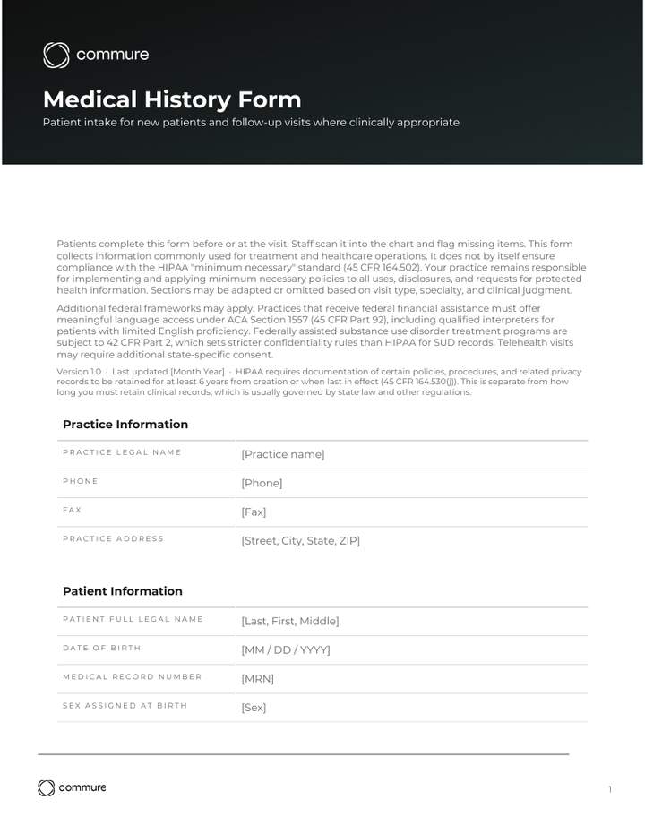 medical history form