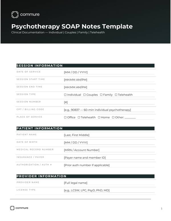 Psychotherapy Notes Template