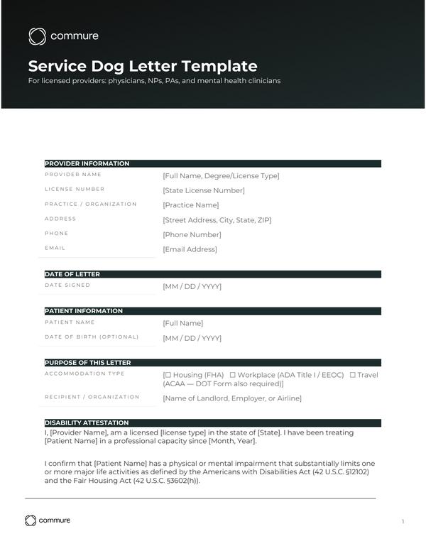 service dog letter template