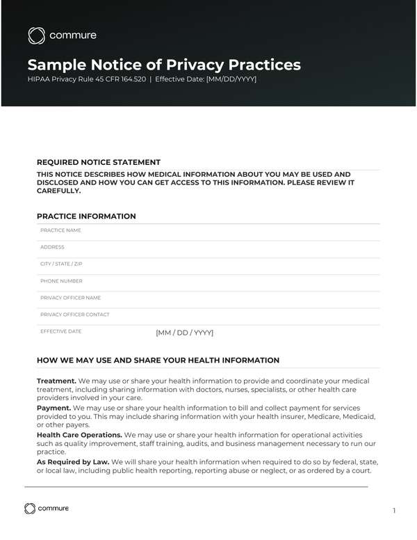 Sample Notice of Privacy Practices template