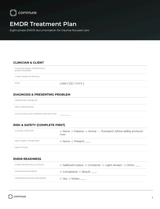 EMDR treatment plan template