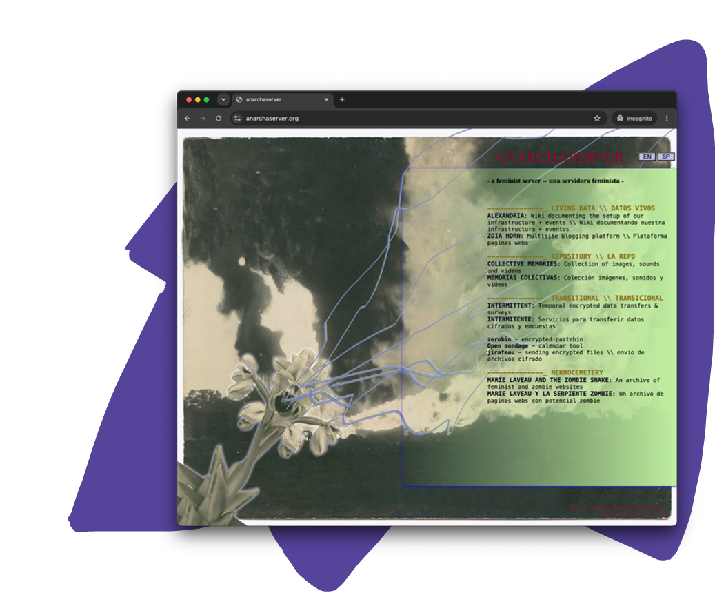 A macbook webpage of the Anarcha Server, a digital decolonial archive