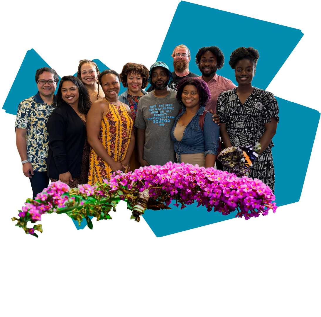 A photograph cutout of all the community members smiling for a photo together.