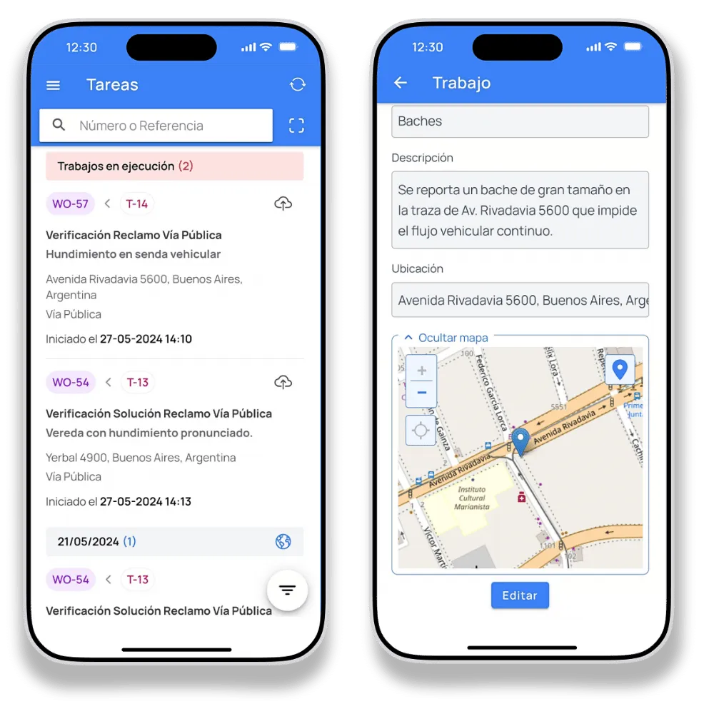 Captura de pantalla de la app móvil Plug para la gestión de tareas en terreno