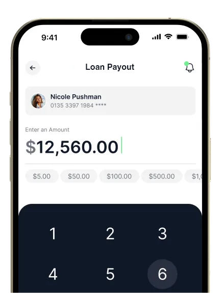 Loan payout on phone screen