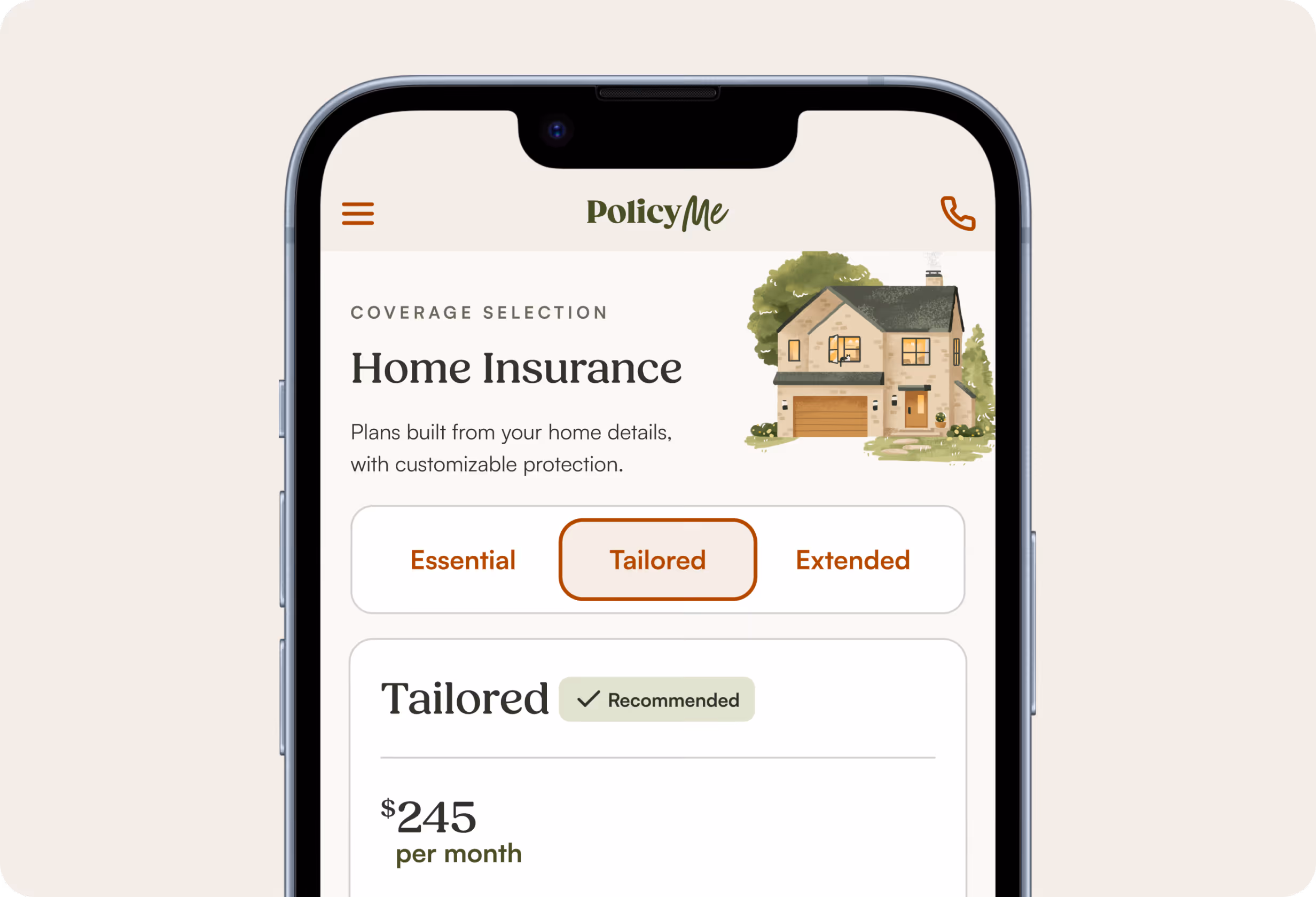home insurance mobile ui