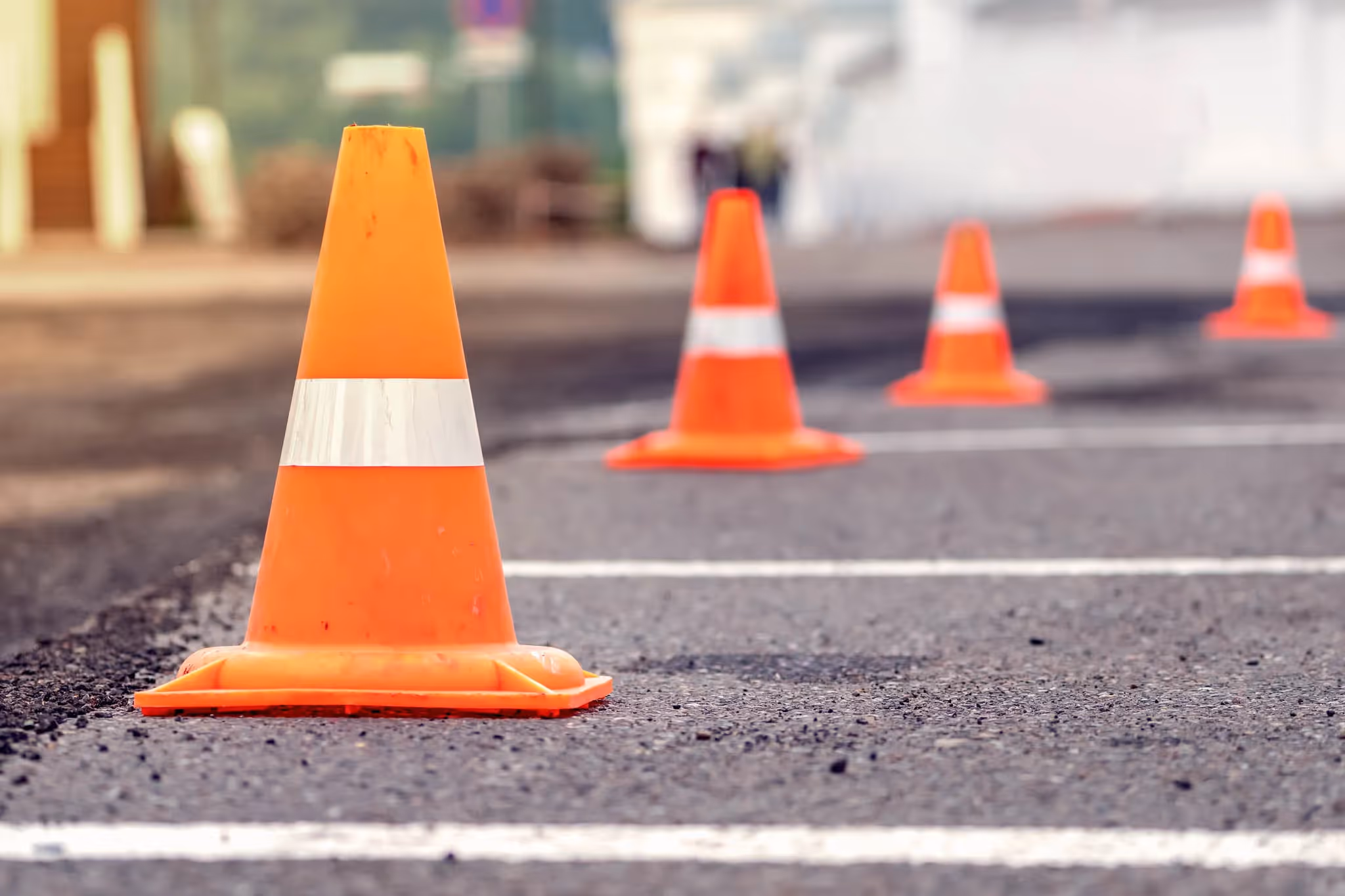 Safety cones on a sealed road in Australia