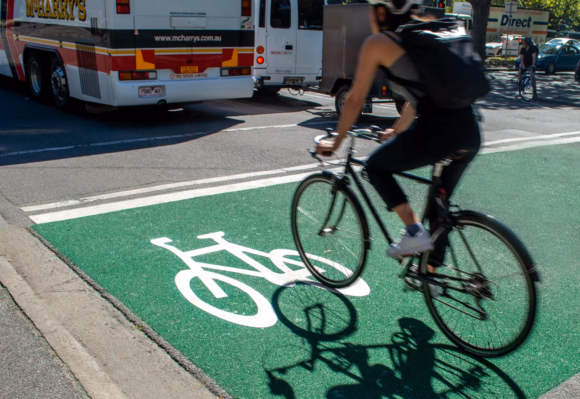 Cyclist riding in a bike lane