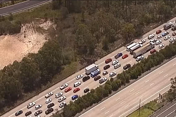 Traffic jam on M1 motorway between Brisbane and the Gold Coast