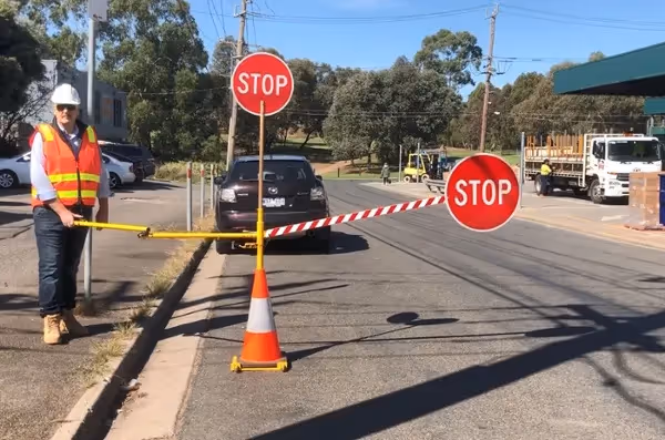 The Gibney Barrier - a device from Fulton Hogan that allows the traffic controller to stay outside the traffic lane, improving safety 