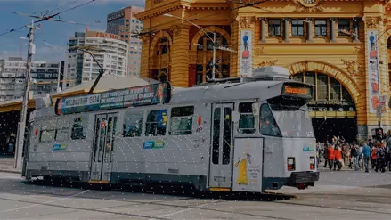 Tram moving through Melbourne street