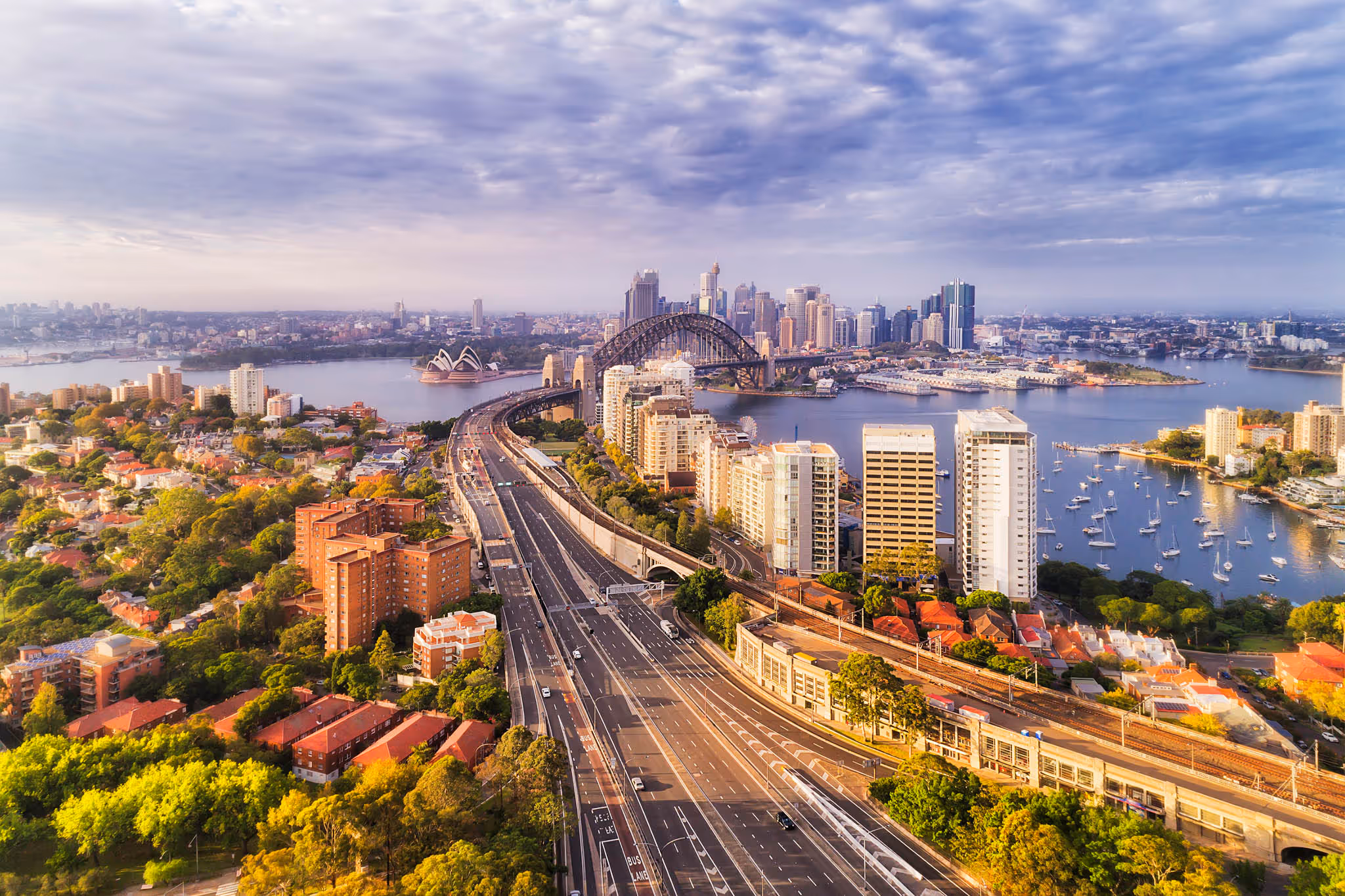 Busy highway that joins up to the Sydney Harbour Bridge.