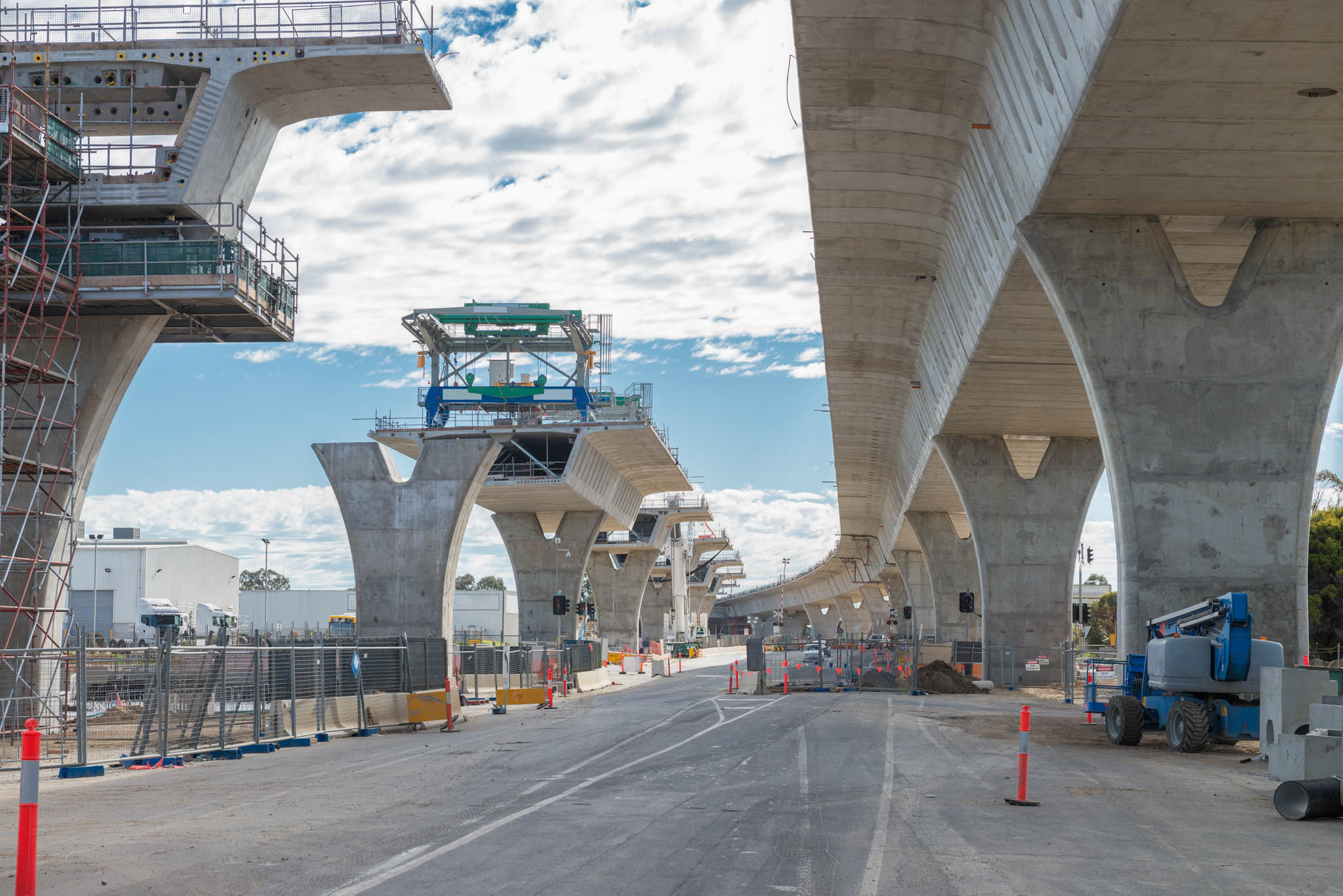 Concrete bridges under construction.