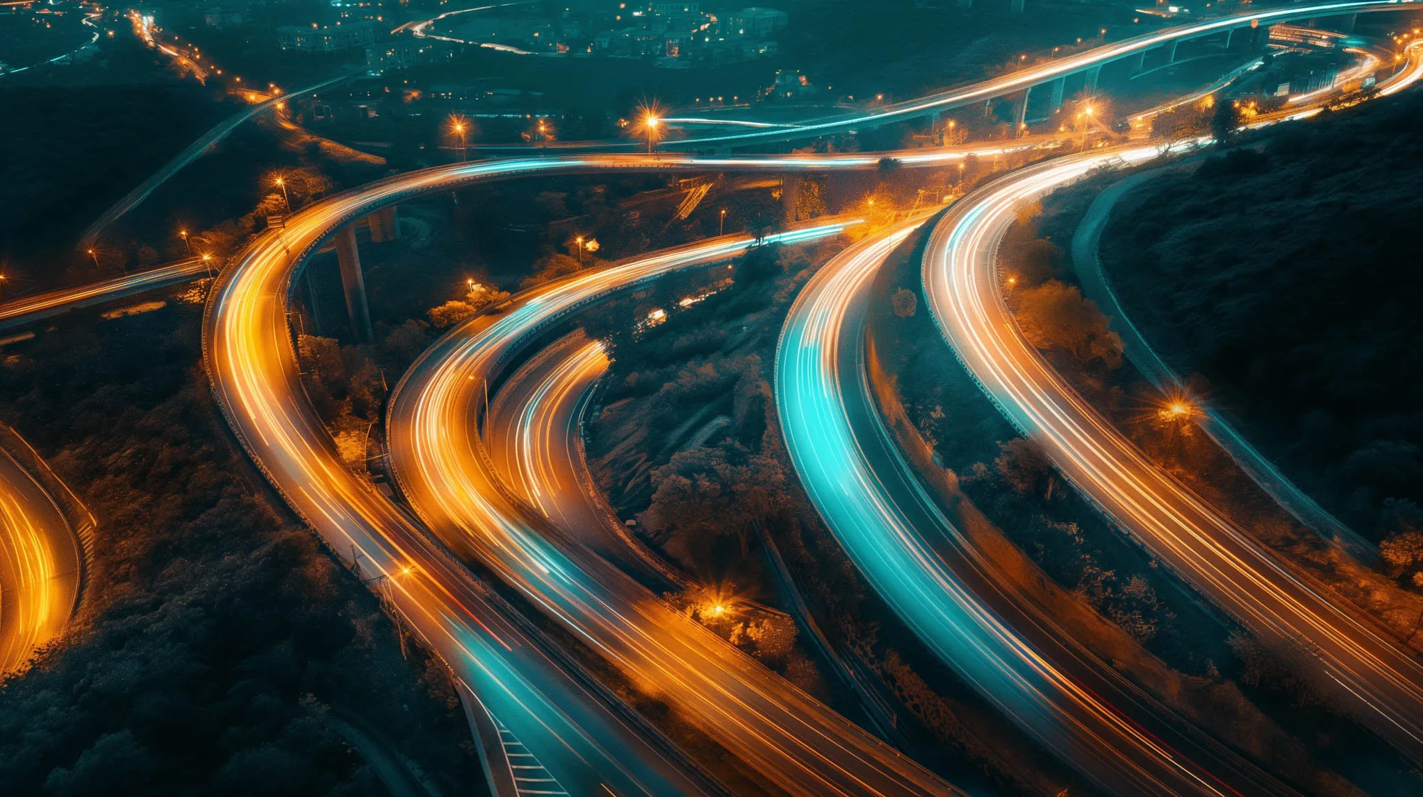 Car lights along busy highways