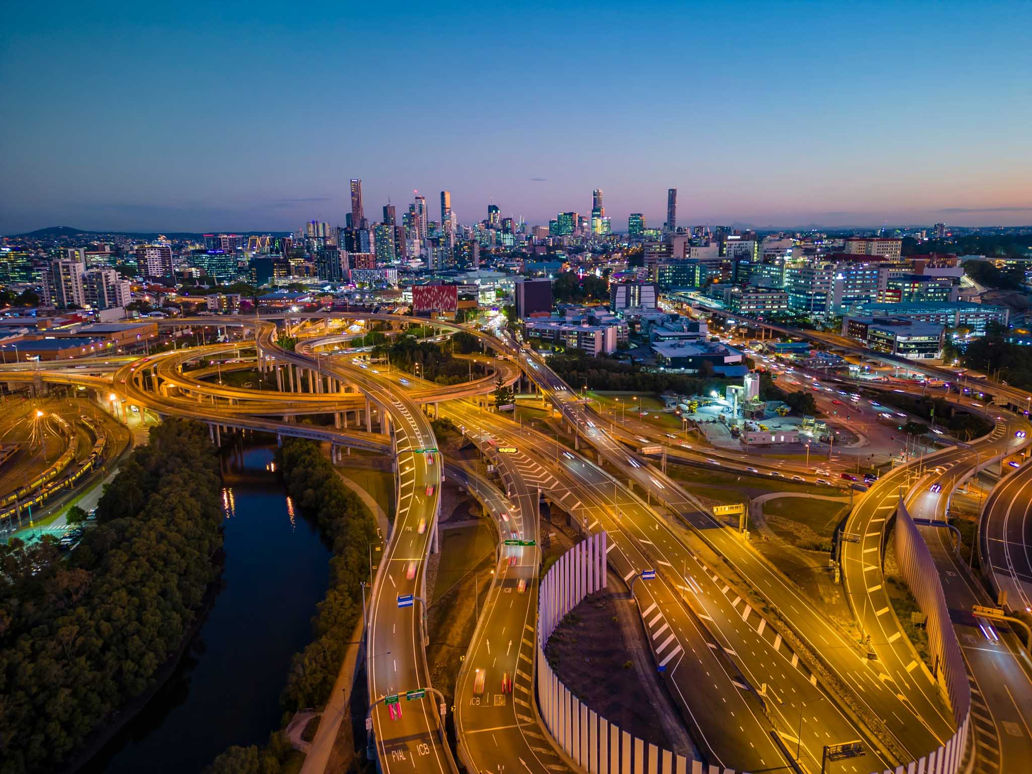 Roads and freeways in Brisbane Australia.