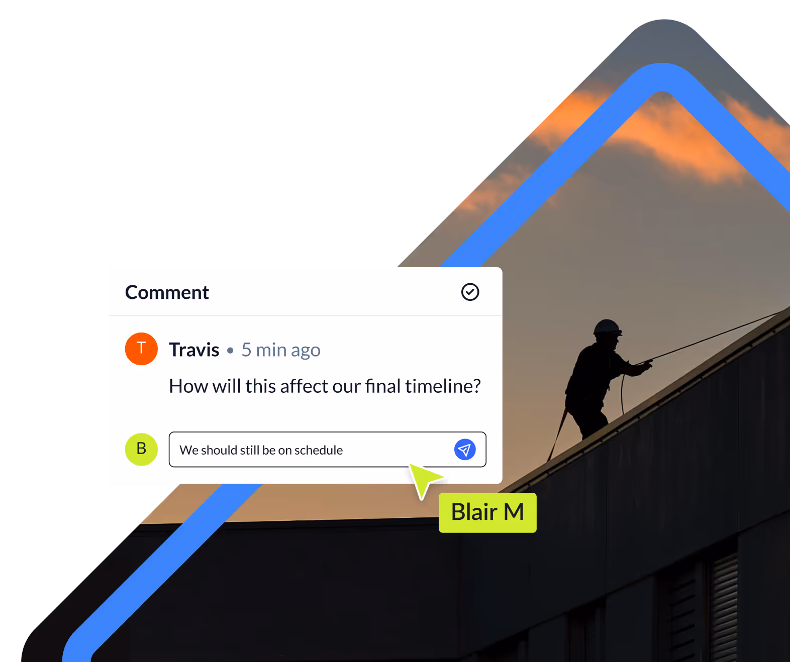 Construction worker working on building in the sunset