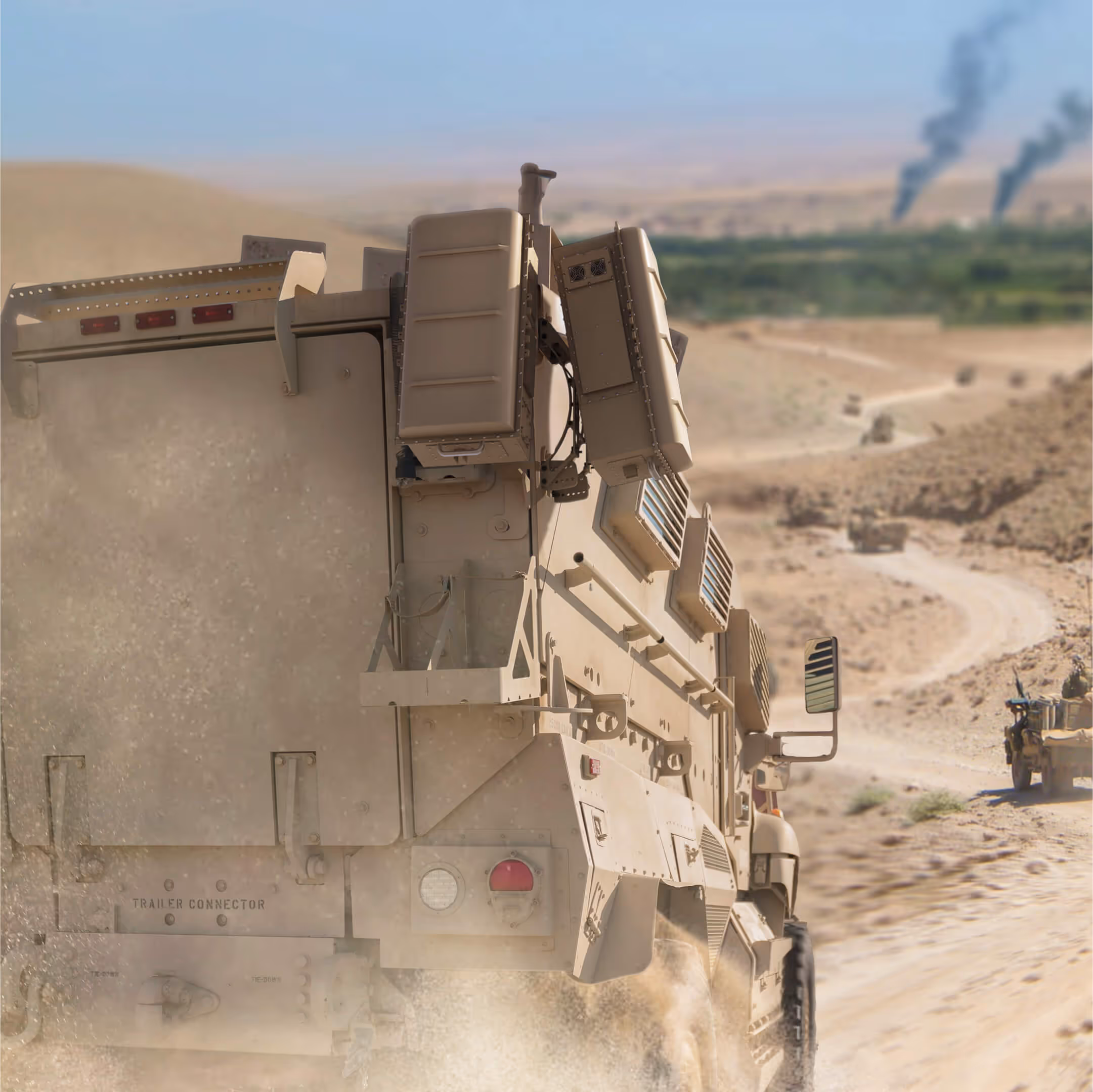 An army convoy in the desert