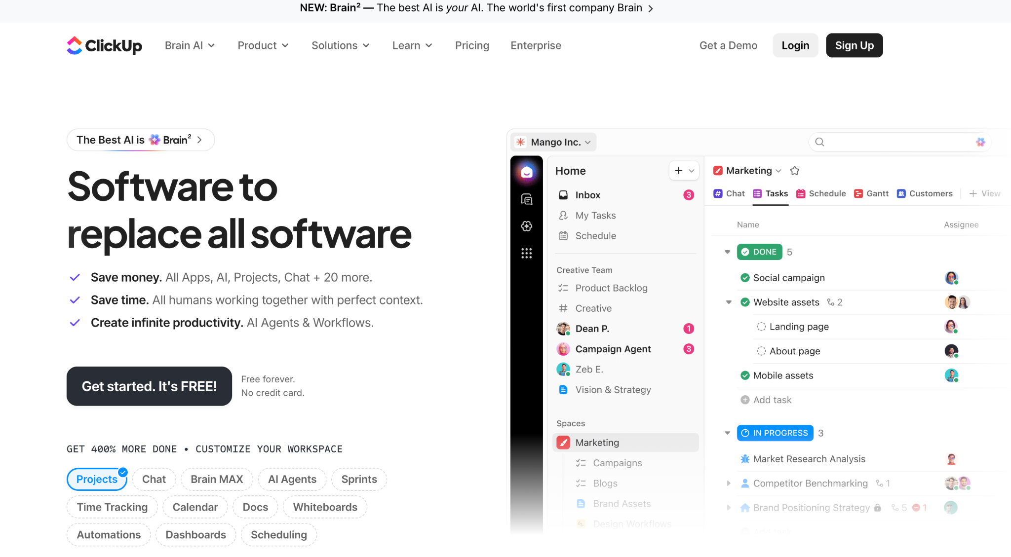 ClickUp homepage
