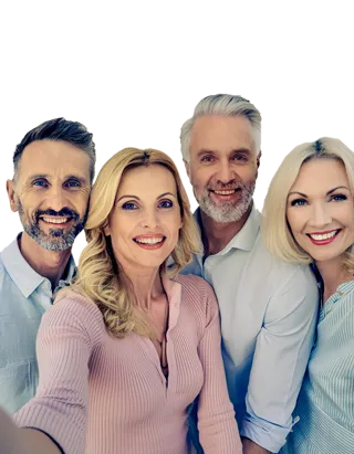 Selfie of happy people inside the phone mockup.