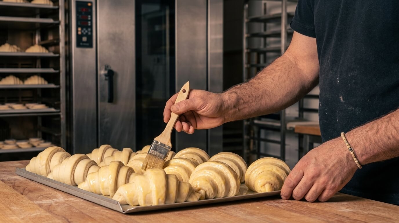 Préparation de pâtisseries artisanales en laboratoire dans une boulangerie-pâtisserie
