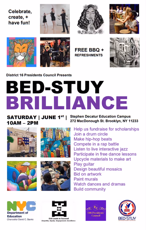 Bed-Stuy Brilliance community arts event flyer June 1st Brooklyn