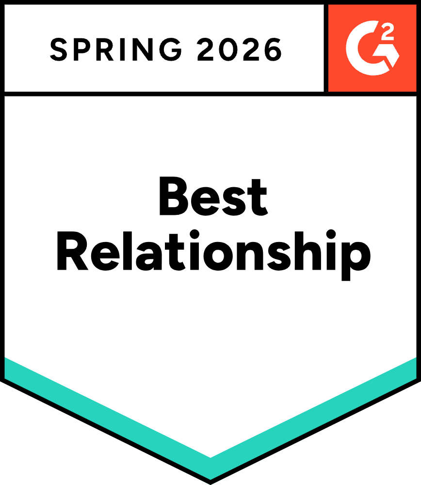 G2 badge for Spring 2026 Best Relationship award with G2 logo in top right corner.