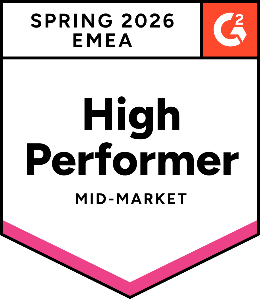 G2 badge for Spring 2026 EMEA High Performer in Mid-Market.