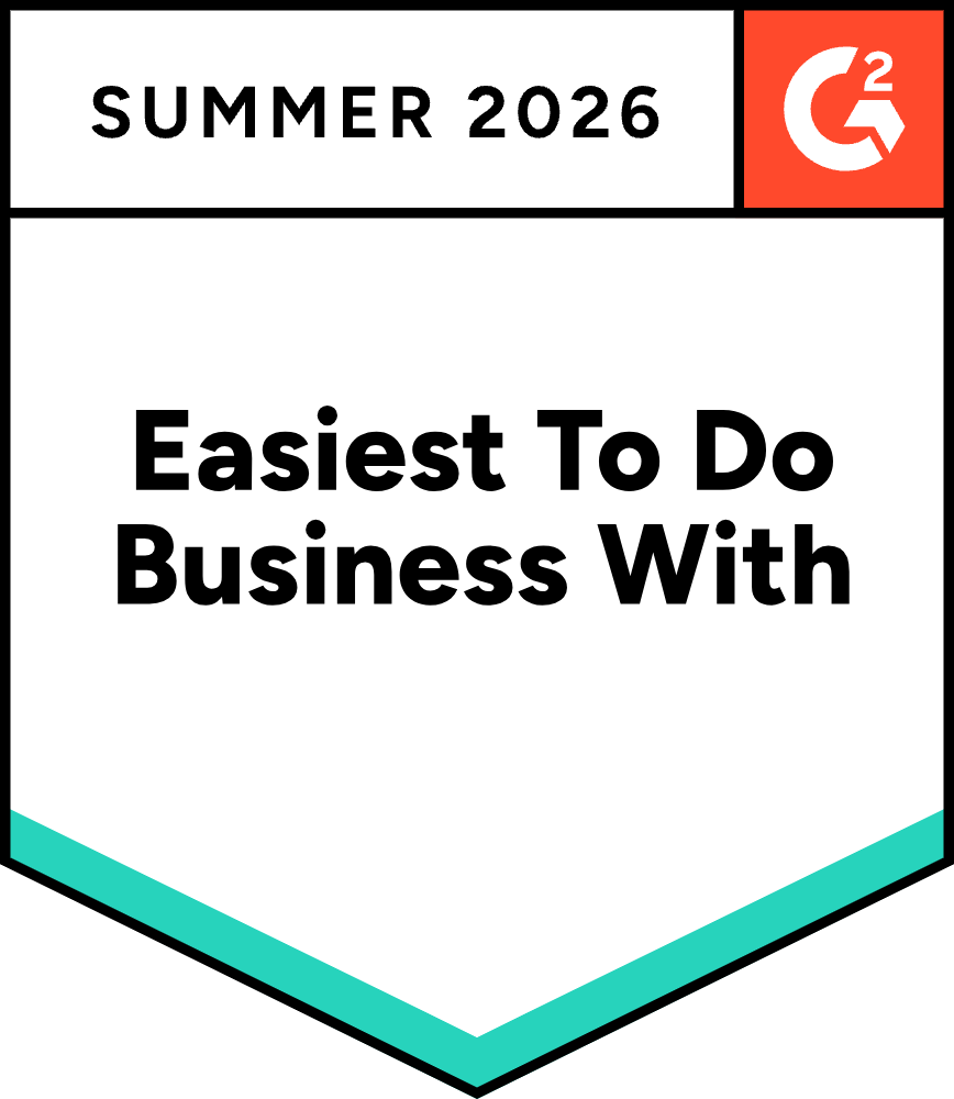 G2 Spring 2026 badge for Easiest To Do Business With in Mid-Market category.