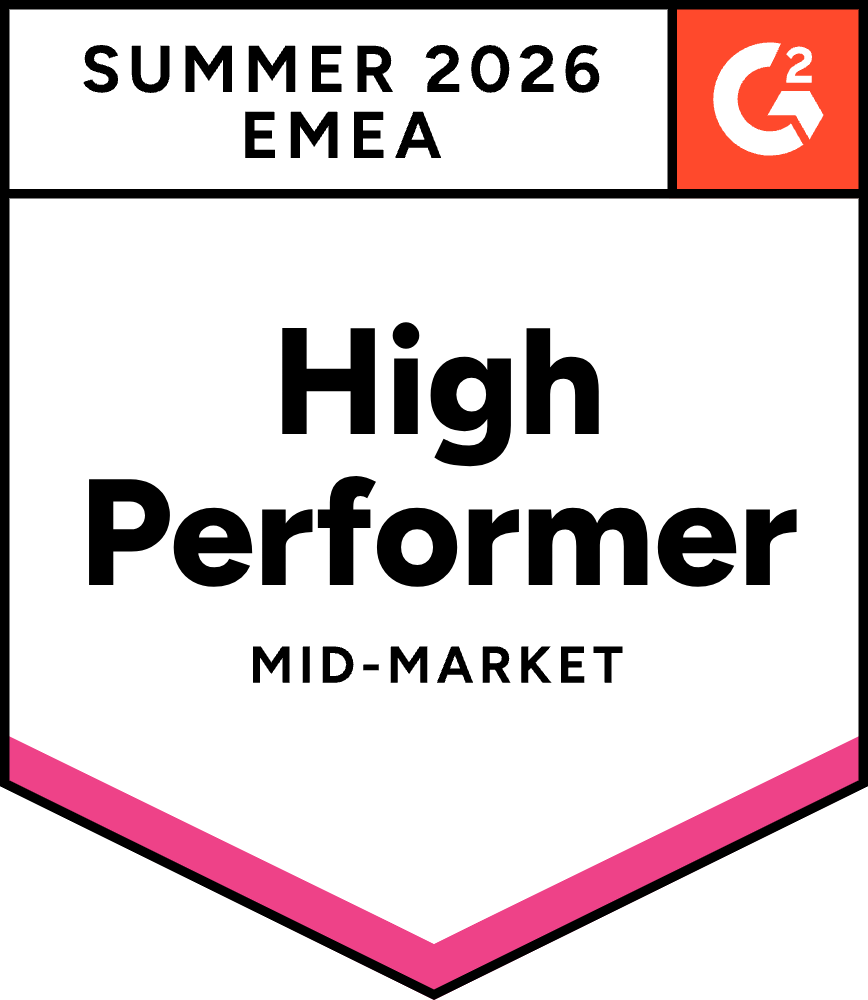 G2 badge for Spring 2026 EMEA High Performer in Mid-Market.