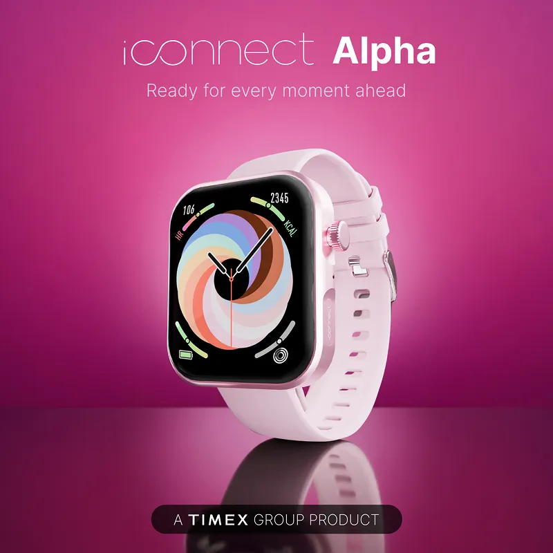 Pink iConnect Alpha smartwatch with colorful display