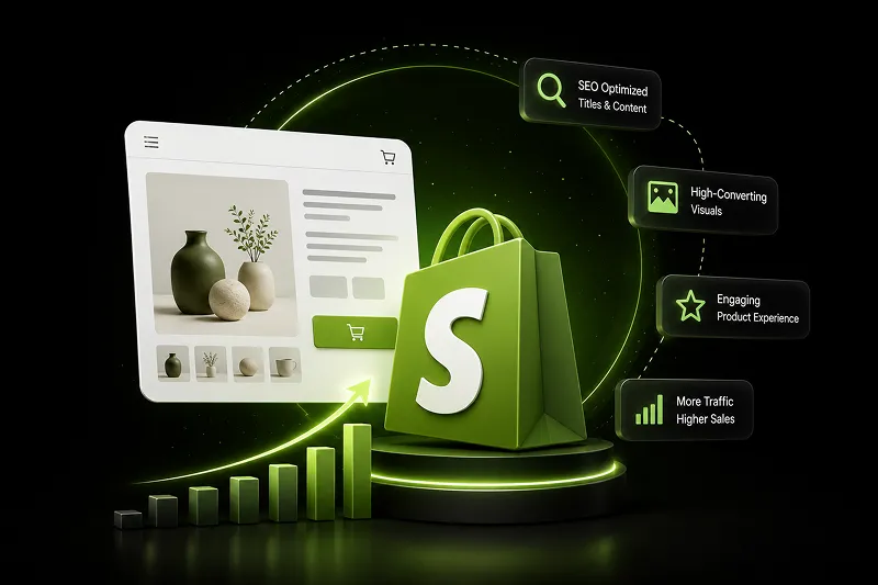 Shopify e-commerce store optimization and growth illustration.
