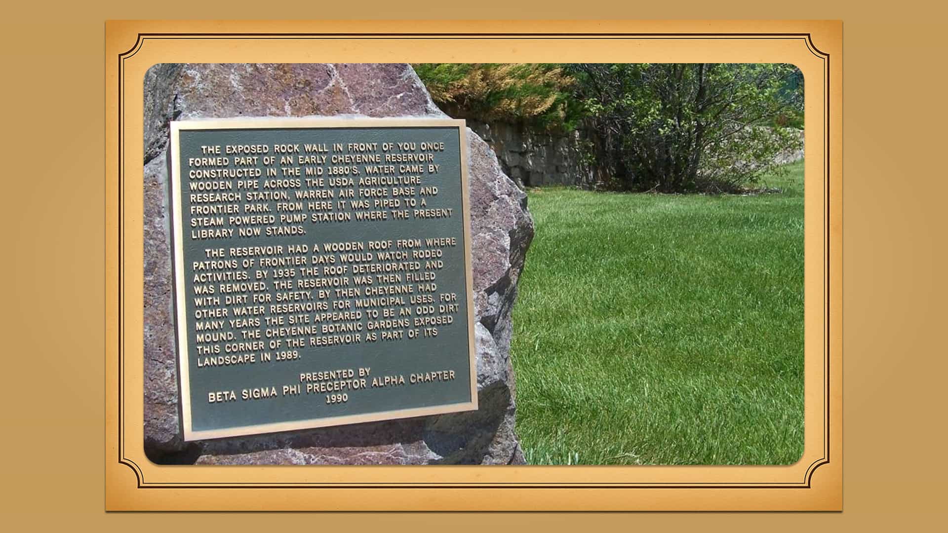 Historic plaque in Cheyenne explains the 1880s reservoir and steam-powered pump system that once supplied water across the growing city.