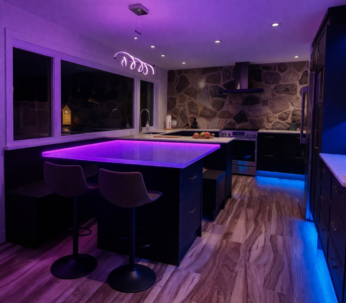 Led lights glass countertop