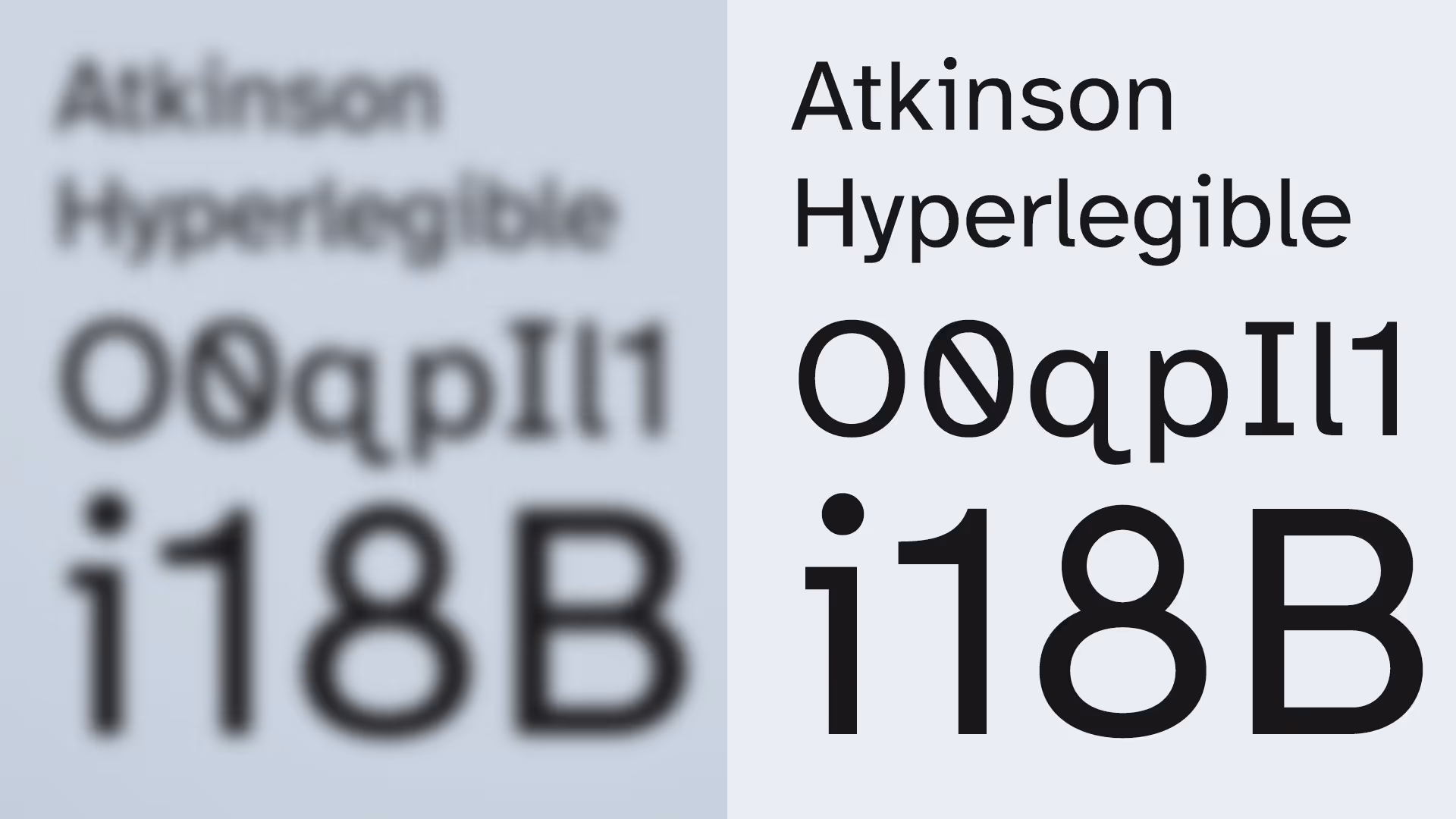 Esimerkki typografian saavutettavasta luettavuudesta sumennettuna ja tarkkana.