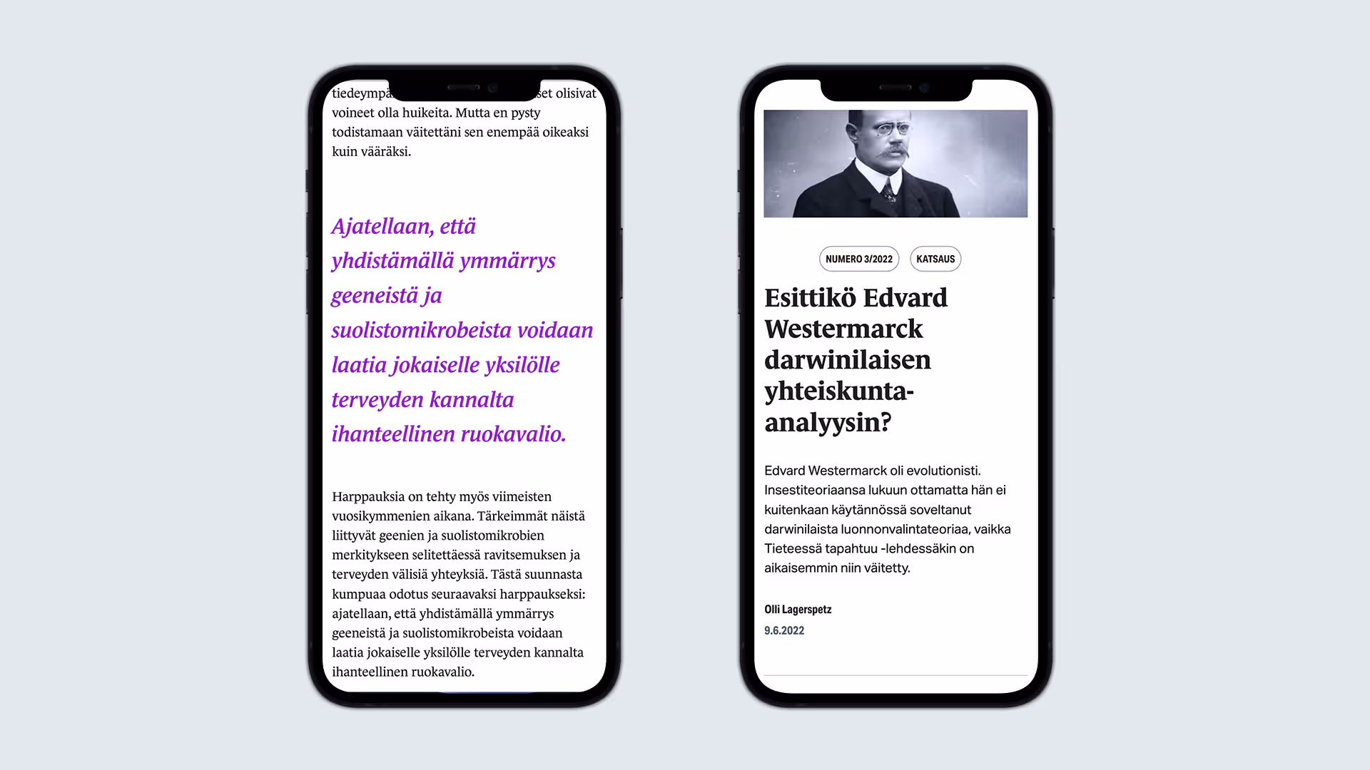 Ulkoasu kännykän ruudulla.