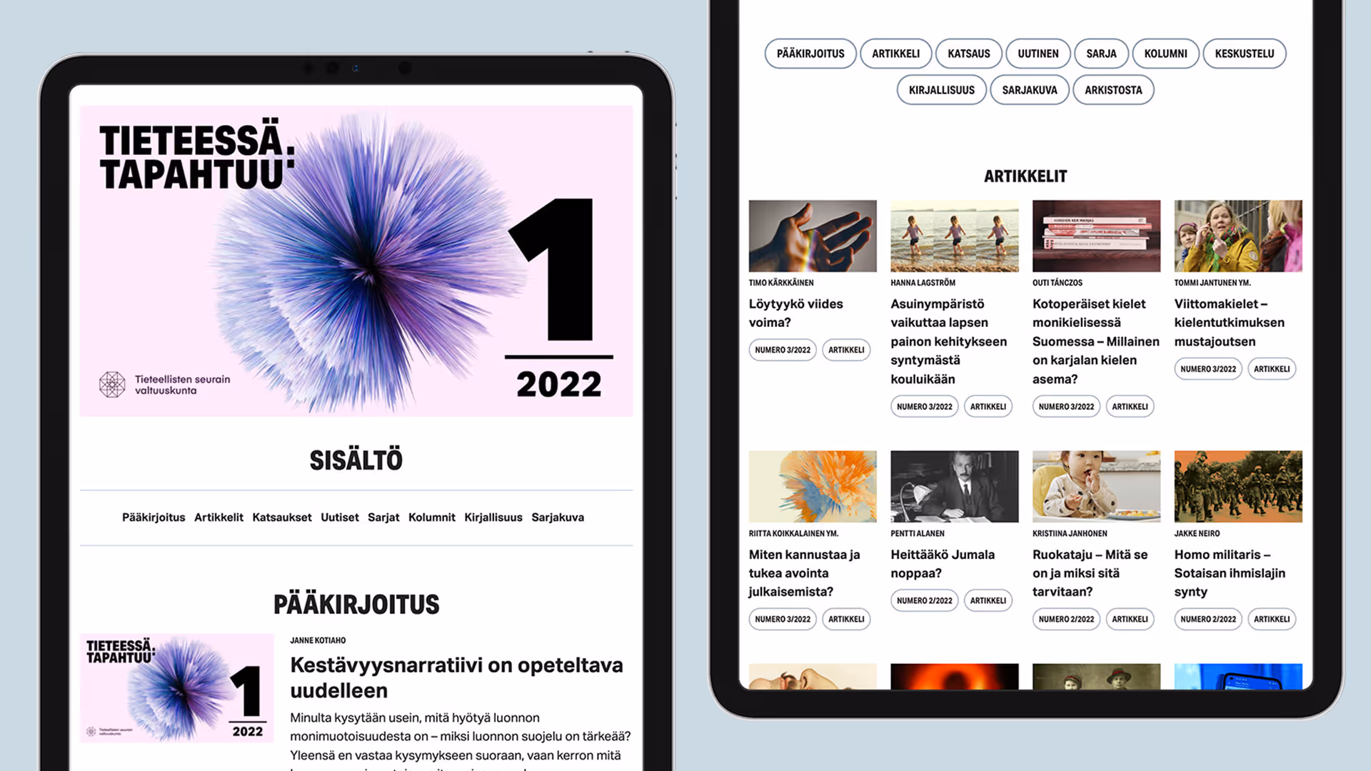 Ulkoasua iPadin ruudulla.