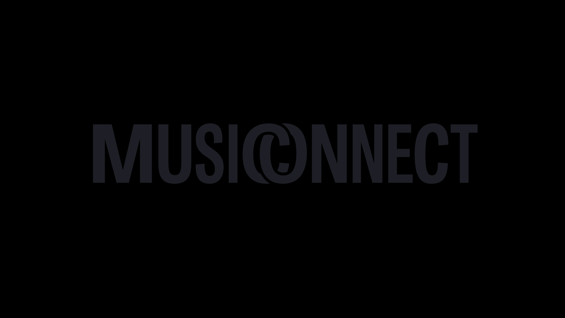 Animoitu Musiconnect-logo, jossa magenta viivat kulkee tummien logon kirjaimien läpi.