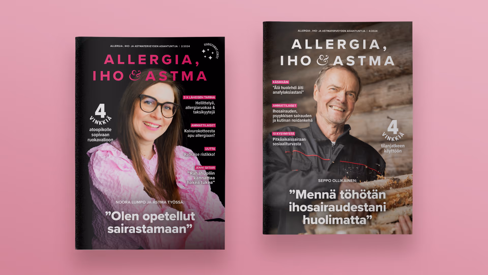 Allergia, iho ja astma -lehden ulkoasu-uudistus, lehden kaksi kantta.