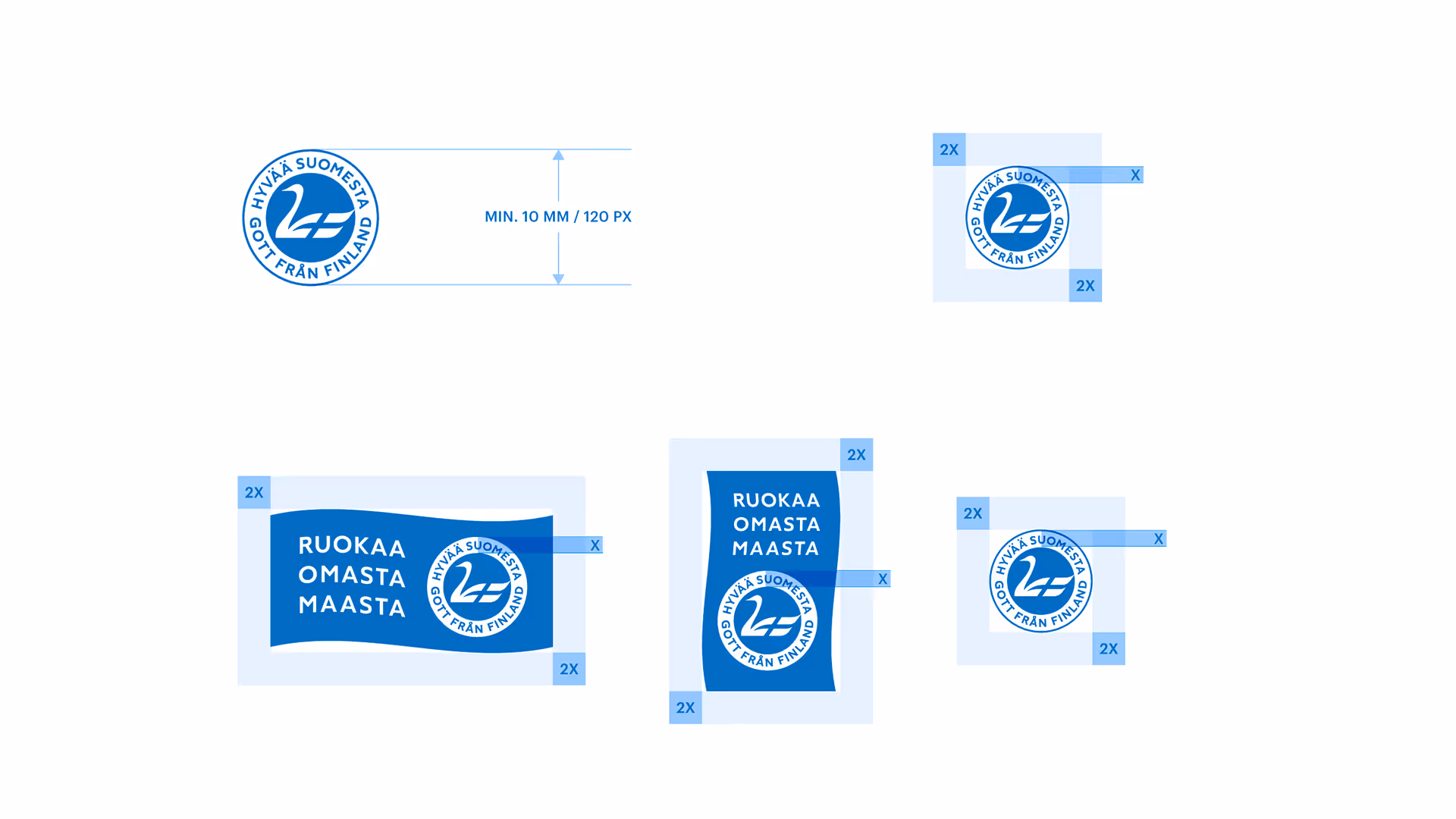 Merkin graafisen ohjeiston ohjeistusta esimerkiksi suoja-alueesta ja minimikoosta.