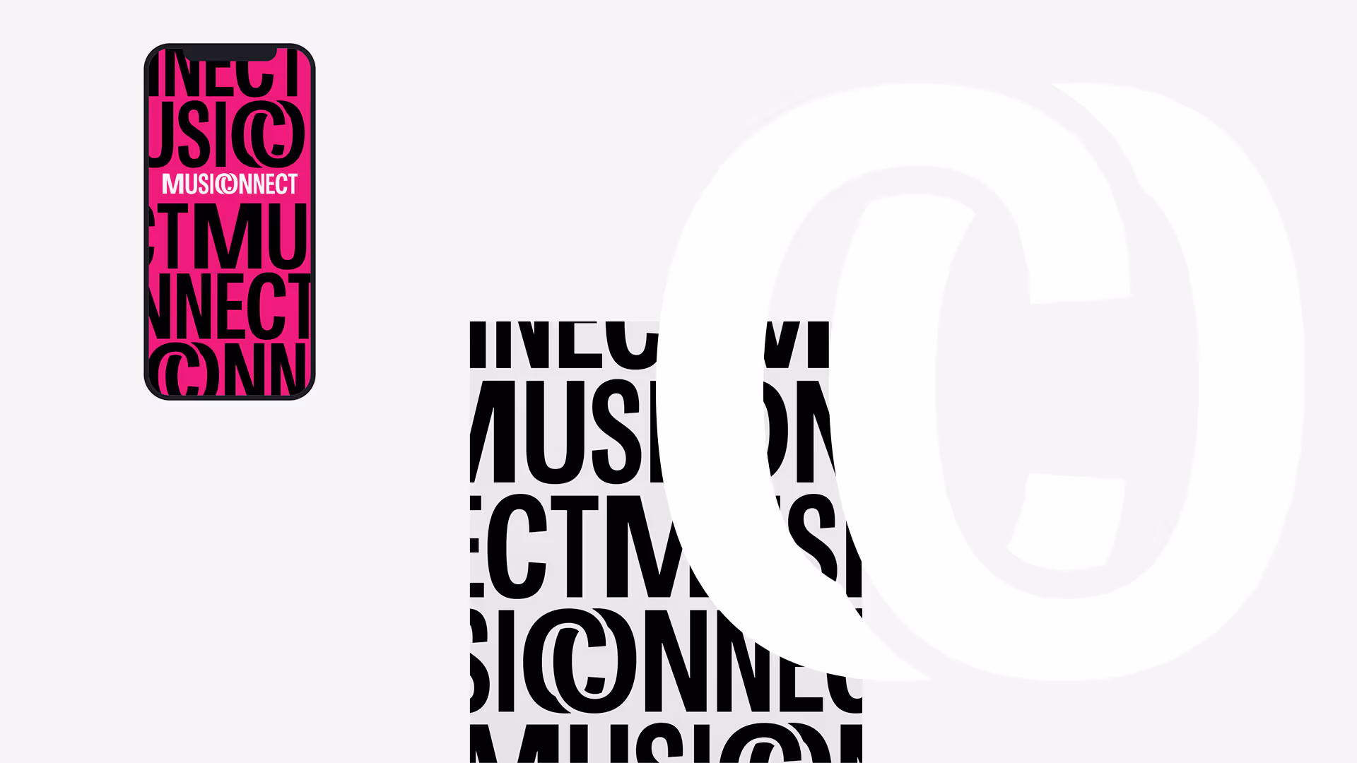 Musiconnect-logon suunnittelu ja logosta muodostettuja graafisia kuvioita.