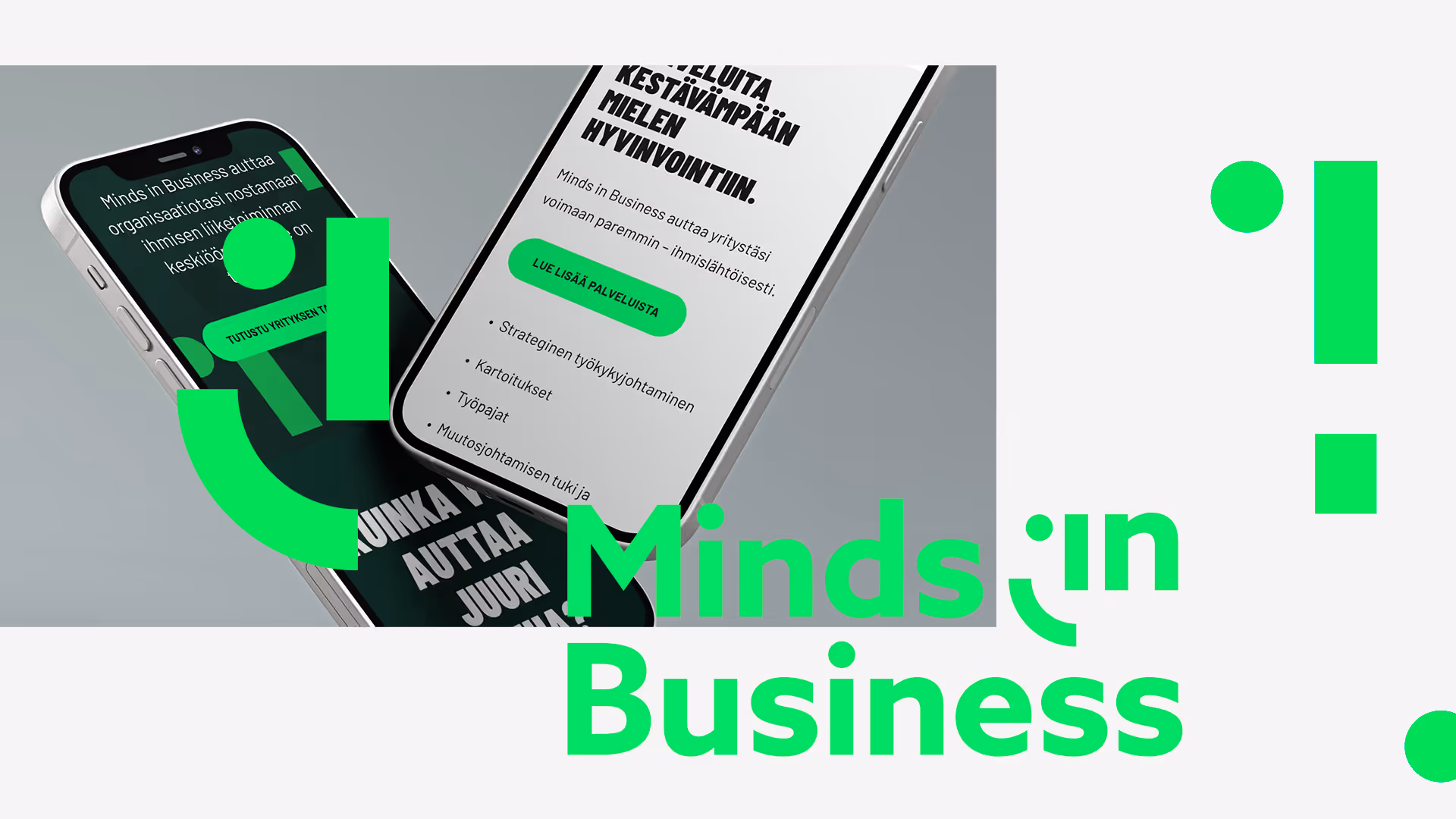 Minds in Business -yritysilmeen verkkosivut ja logo